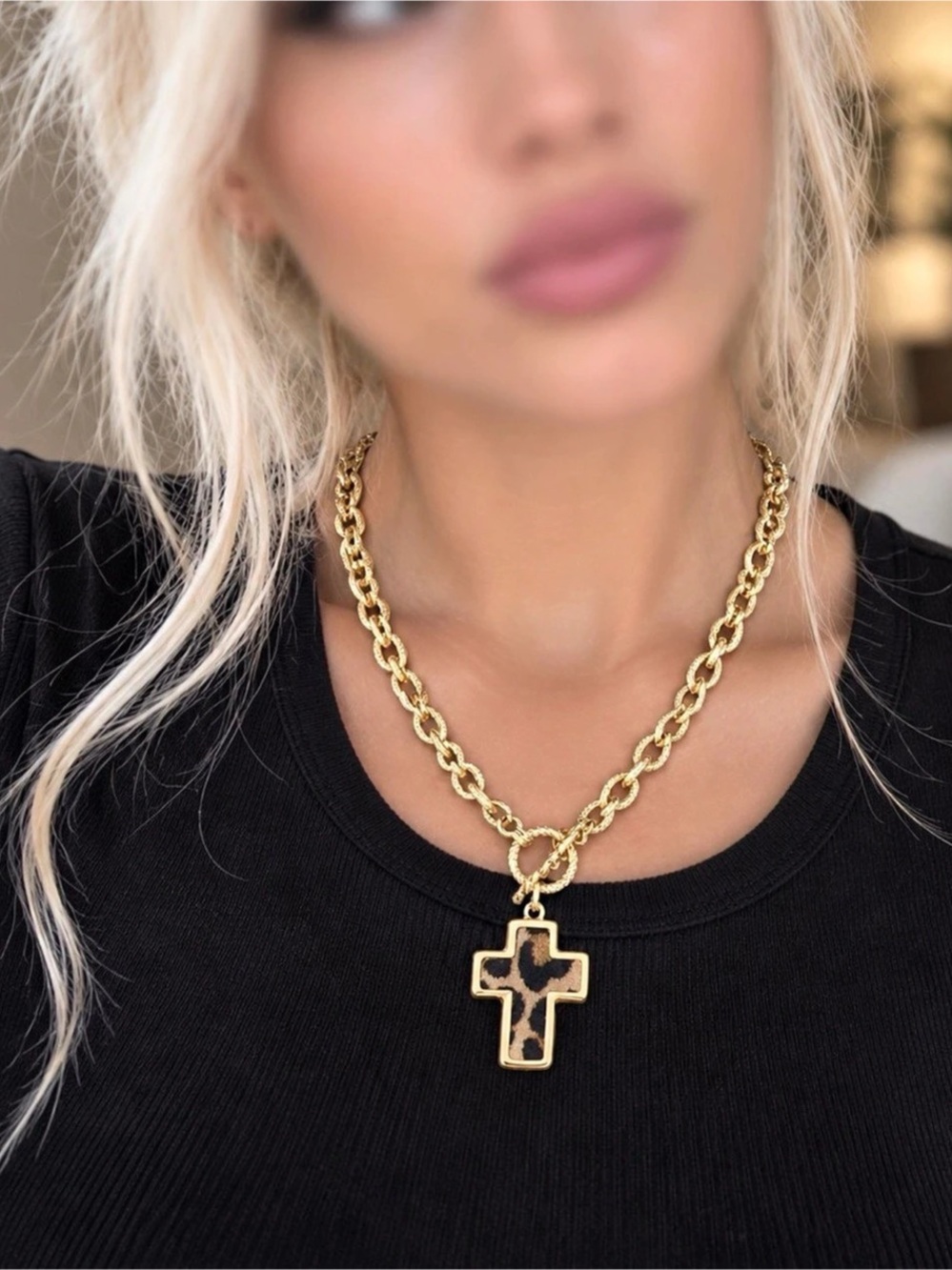 Gold-Tone Cross Pendant Necklace